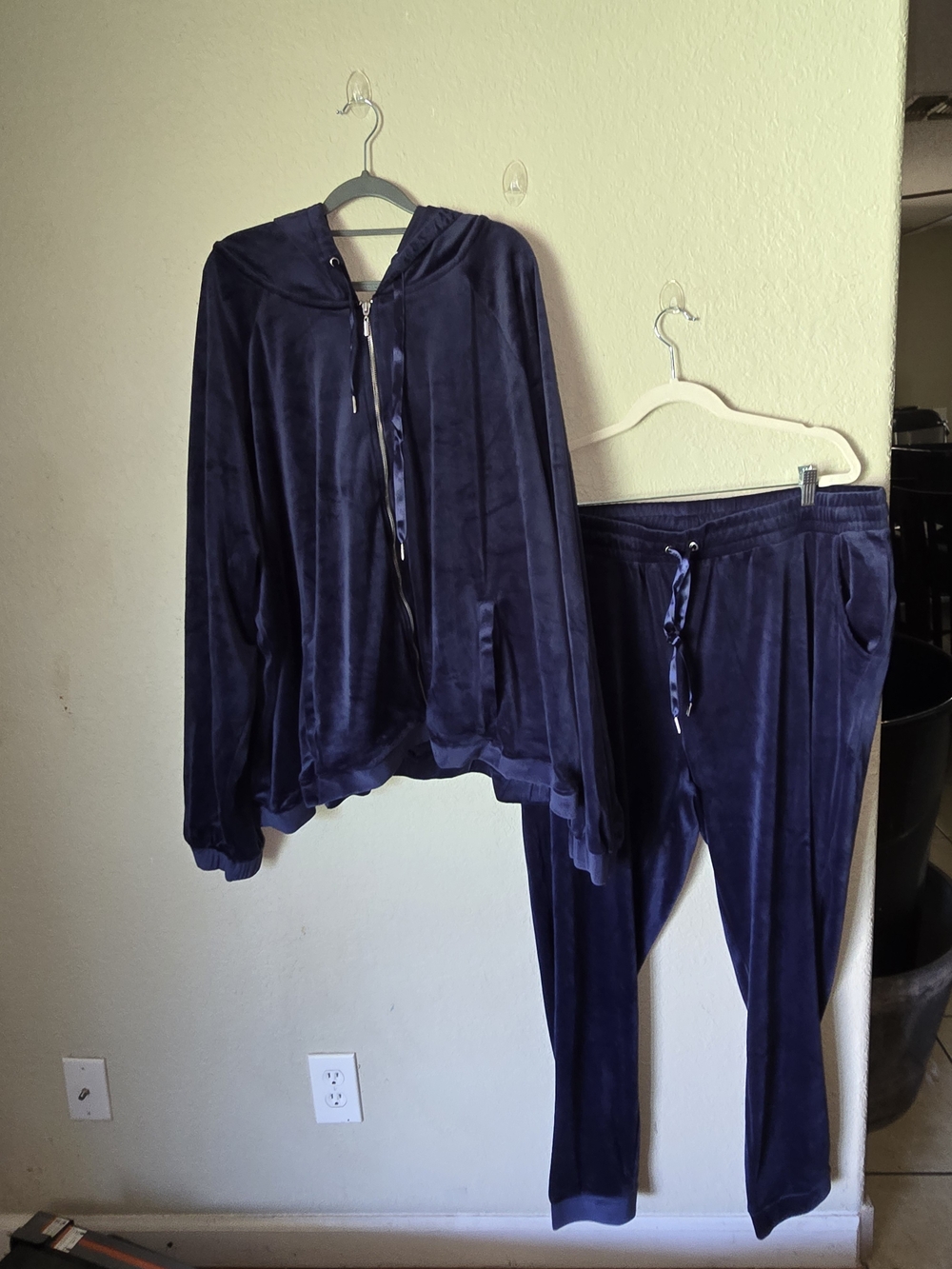 ellos Navy Blue Velvet Hooded Pajama Set for Kids